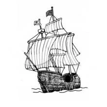 Dibujo de Barco pirata con cordajes entre sus mástiles para colorear