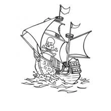 Dibujo de Carabela pirata con puesto de vigía y dos velas para colorear