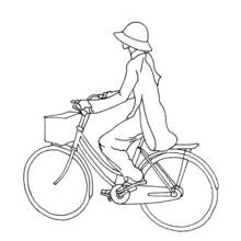 Dibujo de Mujer montando en bicicleta con cesta para colorear