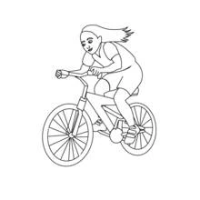 Dibujo de Niña montando en bicicleta con el cabello al viento para colorear