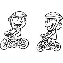Dibujo de Niños montando en bicicleta con casco para colorear