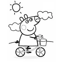 Dibujo de Peppa Pig paseando en bicicleta en un día soleado para colorear