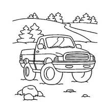 Dibujo de Camioneta estacionada en un camino con colinas para colorear