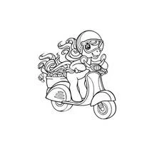 Dibujo de Poni conduciendo un ciclomotor para colorear