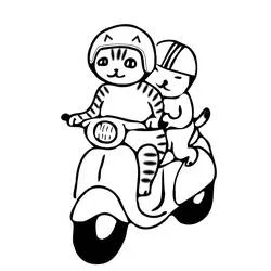 Dibujo de Gatos en ciclomotor con cascos para colorear