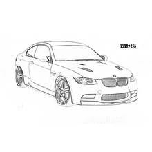 Dibujo de BMW deportivo con llantas de tuning para colorear