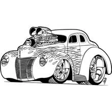 Dibujo de Coche tuning con llamas y motor sobresaliente para colorear