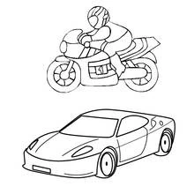 Dibujo de Motociclista y coche deportivo para colorear
