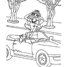 Dibujo de Barbie paseando en su coche descapotable para colorear