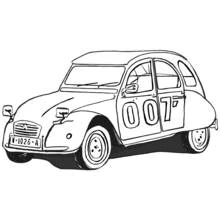 Dibujo de Coche Citroën 2CV con el número 007 para colorear