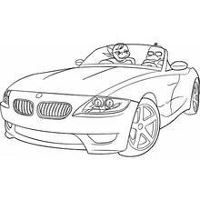 Dibujo de Coche descapotable con dos pasajeros de dibujos animados para colorear