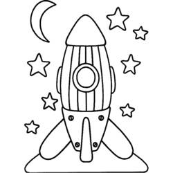Dibujo de Cohete entre la luna y las estrellas para colorear