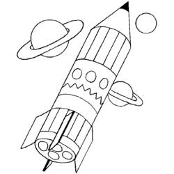 Dibujo de Cohete con forma de lápiz en el espacio para colorear