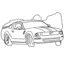 Dibujo de Ford Mustang con franjas de carrera para colorear