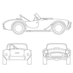 Dibujo de Ford Shelby Cobra en tres vistas para colorear