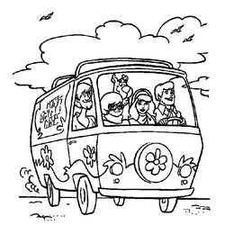 Dibujo de Furgoneta Mystery Machine con la pandilla de Scooby-Doo para colorear