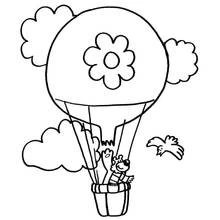 Dibujo de Globo aerostático con una flor y un osito para colorear Dibujo de Globo aerostático con una flor y un osito para colorear