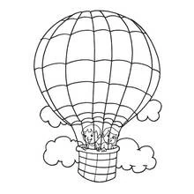 Dibujo de Globo aerostático con niños entre las nubes para colorear Dibujo de Globo aerostático con niños entre las nubes para colorear