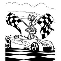 Dibujo de Hot Wheels piloto ganador con trofeo y banderas a cuadros para colorear Dibujo de Hot Wheels piloto ganador con trofeo y banderas a cuadros para colorear