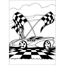 Dibujo de Hot Wheels coche de carreras con banderas y trofeo para colorear Dibujo de Hot Wheels coche de carreras con banderas y trofeo para colorear