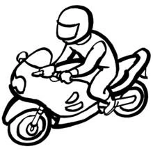 Dibujo de Motociclista con casco sobre su moto para colorear