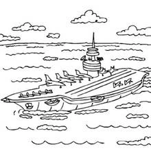 Dibujo de Portaaviones navegando en el océano para colorear