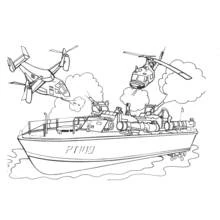 Dibujo de Portaaviones PT109 con helicópteros en vuelo para colorear
