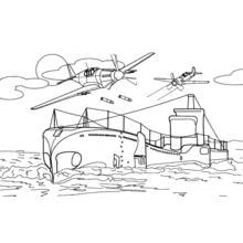 Dibujo de Portaaviones atacado por aviones para colorear