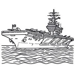 Dibujo de Portaaviones con bandera y torre de control para colorear