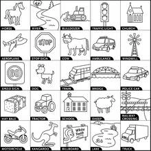 Dibujo de Señal de tráfico y cuadrícula de bingo de transporte para colorear