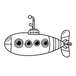 Dibujo de Submarino con cuatro ventanillas redondas para colorear