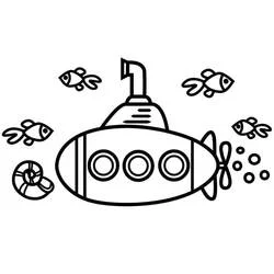 Dibujo de Submarino y peces bajo el agua para colorear