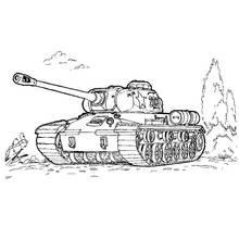 Dibujo de Tanque avanzando por un campo con hierba para colorear