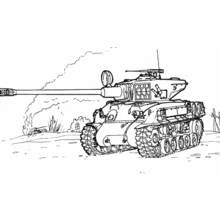Dibujo de Tanque avanzando por un campo de batalla para colorear