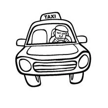 Dibujo de Taxi visto de frente con su conductor para colorear