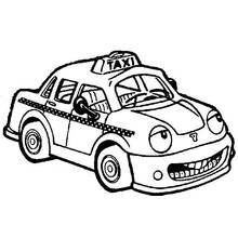 Dibujo de Taxi de dibujos animados con cara sonriente para colorear