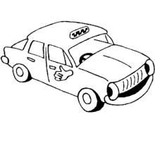 Dibujo de Taxi con letrero en el techo y logo de mano para colorear