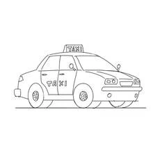 Dibujo de Taxi de perfil con letrero repetido en la puerta para colorear