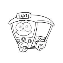 Dibujo de Taxi sonriente estilo tuk-tuk para colorear