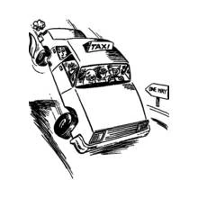 Dibujo de Taxi bajando una cuesta a toda velocidad para colorear