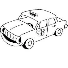Dibujo de Taxi con puerta decorada con pulgar arriba para colorear