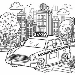 Dibujo de Taxi circulando por la ciudad para colorear