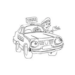Dibujo de Taxista saludando desde su coche para colorear