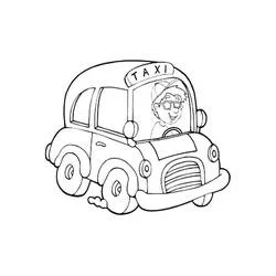 Dibujo de Taxi mono con conductor sonriente para colorear