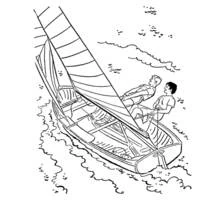 Dibujo de Velero inclinado con dos marineros en equilibrio para colorear