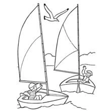 Dibujo de Dos niños en pequeños veleros para colorear