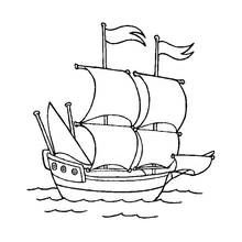 Dibujo de Velero antiguo navegando entre las olas para colorear