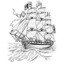Dibujo de Velero navegando entre olas agitadas para colorear