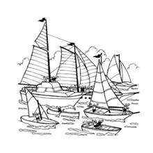Dibujo de Velero en regata sobre el mar para colorear