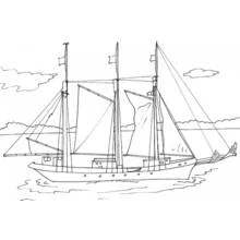 Dibujo de Velero de tres mástiles en el agua para colorear